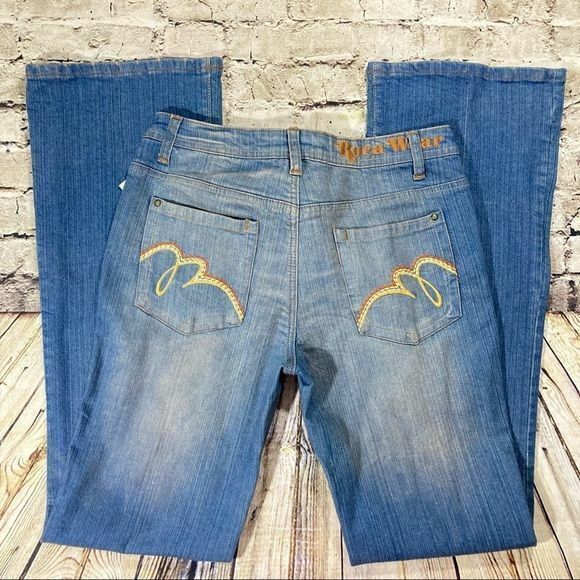 Rocawear Jeans Women’s Sz.9 Blue Retro Dark Wash Flare Y2K Rockstar - Picture 7 of 7